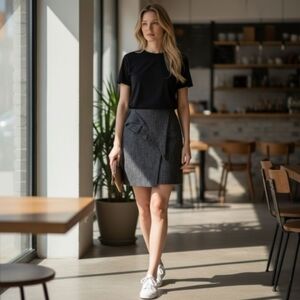 Jodi Arnold For The Limited Gray Mini Ruffle Pencil Work Career Skirt 2 Preowned